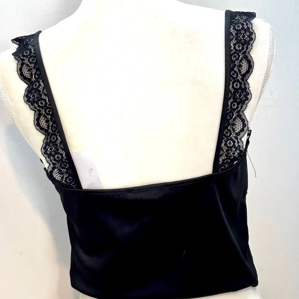 Forever 21 Black Satin & Lace Camisole, sz Large - Picture 5 of 8